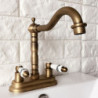 Antique Brass 2 Hole Swivel Spout Kitchen Sink Tap Vintage Retro Bathroom Basin Cold and Hot Water Mixer Taps Dnfa6