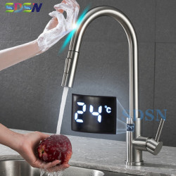 Digital Kitchen Tap Smart Touch Pull Out Kitchen Mixer Tap 304 Stainless Steel Hot Cold Touch Digital Kitchen Mixer Taps
