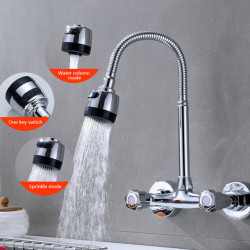 Wall Mounted Kitchen Tap Brass Chrome Spray Sink Tap Dual Handle Double Hole Cold And Hot Water Mixer Tap Washbasin Taps