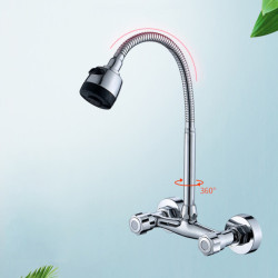 Wall Mounted Kitchen Tap Brass Chrome Spray Sink Tap Dual Handle Double Hole Cold And Hot Water Mixer Tap Washbasin Taps