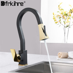 Black And Gold Kitchen Taps Single Handle Pull Out Kitchen Tap Deck Mounted Dual Mode Single Hole Swivel Degree Mixer Tap