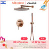 Shower Set Bath Brushed Rose Gold Rainfall Bathroom Tap Brass Diverter Mixer Tap Hand Held 8-12\