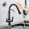 Black Touch Sensor Filter Water Kitchen Tap Put Out Dual Handle Three Modes Hot Cold Drinking Water Sink Mixer Taps