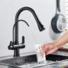 Black Touch Sensor Filter Water Kitchen Tap Put Out Dual Handle Three Modes Hot Cold Drinking Water Sink Mixer Taps