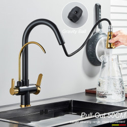 Black Touch Sensor Filter Water Kitchen Tap Put Out Dual Handle Three Modes Hot Cold Drinking Water Sink Mixer Taps