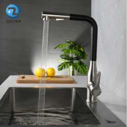 Kitchen Mixer Sink Tap Stainless Steel Material Black / Grey Color Cold & Hot Water Pull Out Hosing Single Handle