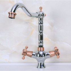 Polished Chrome Antique Red Copper Brass Two Handles One Hole Bathroom Basin Kitchen Sink Swivel Spout Tap Mixer Tap mnf903