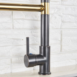 Gold Black Spring Kitchen Tap Pull Down Dual Spouts 360 Swivel Handheld Hot and Cold Water Mixer Tap 2 Outlets