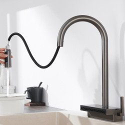 Multifunctional Waterfall Water Outlet Digital Display Kitchen Sink Pull-Out Cold And Hot Tap High-Quality Brass Black