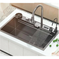 2023 Waterfall Sink Kitchen Stainless Steel Topmount Sink Large Single Slot Wash Basin With Multifunction Touch Waterfall Tap