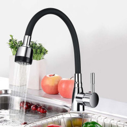 Black Polished Chrome 360Rotating Single Handle Kitchen Basin Tap Cold and Hot Water Mixer Tap Deck Mounted