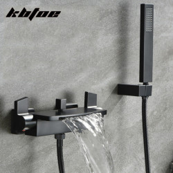 Black Waterfall Shower Tap Dual Handle Wall Mounted Bathroom Bath Shower Set Dual Contral Mixer Tap Handshower Chrome Golden