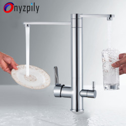 Kitchen Tap Filtered Pure Water 360 Rotation Dual Handle Dual Spout Pure Kitchen Taps Hot Cold Water Mixer