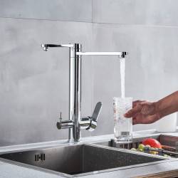 Kitchen Tap Filtered Pure Water 360 Rotation Dual Handle Dual Spout Pure Kitchen Taps Hot Cold Water Mixer