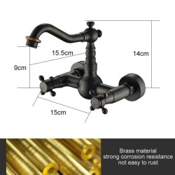 Kitchen Tap Wall Mounted Double Holes 360 Rotate Flexible Black Mixers Sink Tap Hot and Cold Water Wall Kitchen Tap ML24