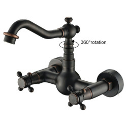 Kitchen Tap Wall Mounted Double Holes 360 Rotate Flexible Black Mixers Sink Tap Hot and Cold Water Wall Kitchen Tap ML24