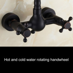 Kitchen Tap Wall Mounted Double Holes 360 Rotate Flexible Black Mixers Sink Tap Hot and Cold Water Wall Kitchen Tap ML24