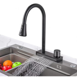 Kitchen Tap Waterfall Sink Hot Cold Water Tap Single Hole Stainless Steel Accessories Tap
