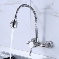 SUS 304 Stainless Steel Wall Mounted Kitchen Tap Hot Cold Kitchen Mixers Kitchen Sink Tap 360 Degree Swivel Flexible Hose