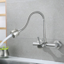 SUS 304 Stainless Steel Wall Mounted Kitchen Tap Hot Cold Kitchen Mixers Kitchen Sink Tap 360 Degree Swivel Flexible Hose