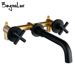 Taps Top Fashion New Arrival Wall Sink Basin Mixer Tap Set Bathroom Spout Tap With Double Lever In Matt Black/Polished Gold