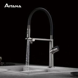 Luxury gun gray brass kitchen Tap 1 hole Double handle Cold and hot dual control with filtered water Two function sink Tap