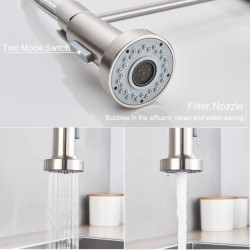 Brushed Pure Water Filter Kitchen Tap Dual Handle Hot and Cold Drinking Water Pull Out Kitchen Mixer Crane Purification