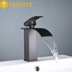 Waterfall Basin Sink Taps Mixer Tap Water Stainless Steel Bathroom Accessories Black Chrome