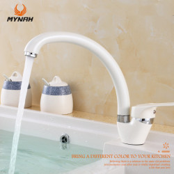 White Painting Kitchen Sink Tap Hot and Cold Water Mixer Single Handle Swivel Spout Kitchen Taps 5 Color Available