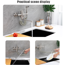 Brushed Black Wall Mount Kitchen Sink Tap 304 Stainless Steel Hot Cold Mixer Crane Tap Long Spout ​Tap Rotation with Bidet