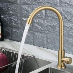 Brass Kitchen Tap Antique Finish Single Handle High Quality Retro Only Cold Water Tap 360 Swivel Basin Sink Tap Brush Gold