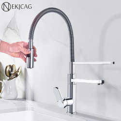 Pull Down Kitchen Sink Tap Chrome Cold Hot Water Dual Swivel Spout SInk Mixer Tap 360 Rotation 3-ways Single Hole Mixer Crane