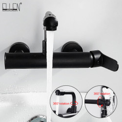 Wall Sink Tap Hot Cold Water Mixer Black Tap Two Holder Wall Mouned Kitchen Taps ELK5884