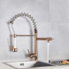 Senlesen LED Light Rose Golden Kitchen Tap Single Handle Pull Down Spring Kitchen Taps Dual Spout Hot Cold Water Mixer Tap