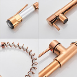 Senlesen LED Light Rose Golden Kitchen Tap Single Handle Pull Down Spring Kitchen Taps Dual Spout Hot Cold Water Mixer Tap