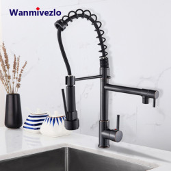 Black Spring Kitchen Tap Pull out Side Sprayer Dual Spout Tap Deck Mount Kitchen Mixer Tap Kitchen Cold Hot Water tap Crane