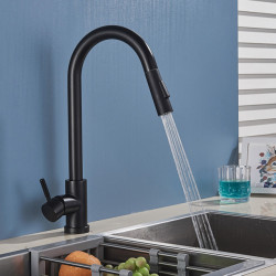 Senlesen Matte Black Sensor Kitchen Taps Deck Mounted Hot and Cold Water Mixer Sensor Tap Pull Out Spout Sink Crane