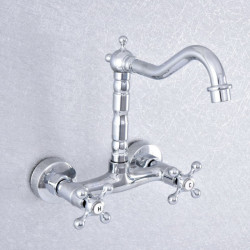 Dual Knob Cross Handle Basin Tap Chrome Brass Swivel Spout Kitchen Bathroom Sink Taps Hot And Cold Water Tap 2sf778