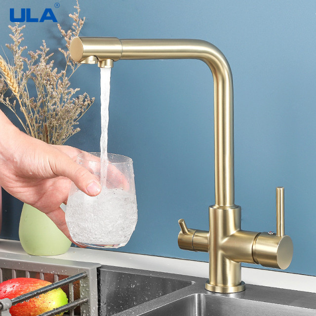 Filtered Kitchen Tap Brass Purifier Tap Dual Sprayer Drinking Water Mixer Tap Nozzle Sink Mixer Kitchen Gold Tap