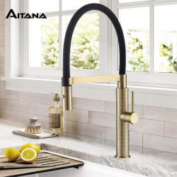 Gold Brass kitchen Tap magnetic suction pull-out design single handle cold and hot double control two-function sink Tap