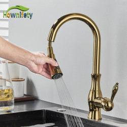 Golden Kitchen Taps Pull Out Mixer Sink Tap 360 Rotation Single Handle Water 2-way Sprayer Mixer Tap