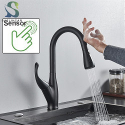 Matte Black Touch Sensor Kitchen Taps Smart Induction Touch Control Mixed Tap Sensitive 360 ° Rotatble Pull Out Sink Taps