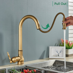 Rozin Antique Brass Kitchen Tap Pull Out Spout Kitchen Taps Black Single Hole Swivel Hot Cold Water Kitchen Mixer Tap