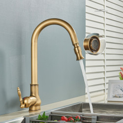 Rozin Antique Brass Kitchen Tap Pull Out Spout Kitchen Taps Black Single Hole Swivel Hot Cold Water Kitchen Mixer Tap