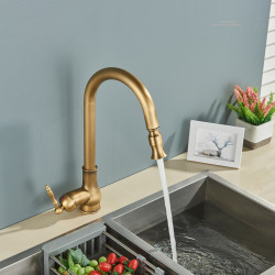 Rozin Antique Brass Kitchen Tap Pull Out Spout Kitchen Taps Black Single Hole Swivel Hot Cold Water Kitchen Mixer Tap