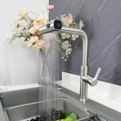 Factory sale retractable sus 304 stainless steel brushed household waterfall rain kitchen Tap home sink tap