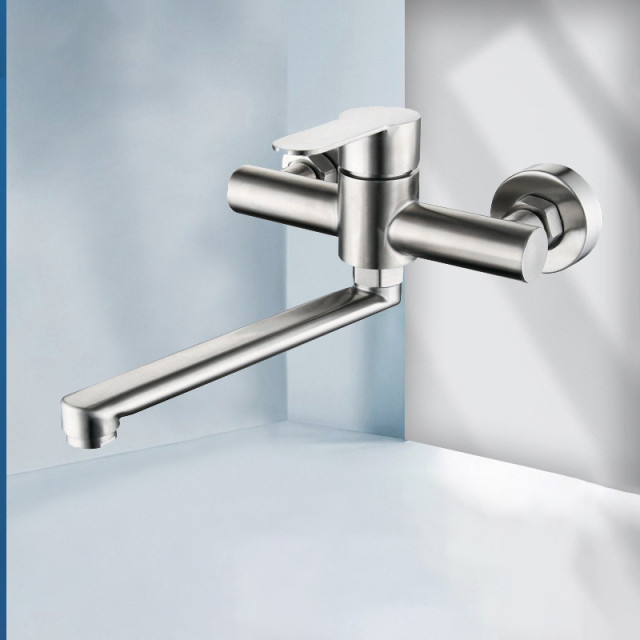 Stainless Steel Kitchen Taps Hot And Cold Wall Mounted Tap Mixer Extendable Sink Rotary Single Lever Balcony Kitchen Toilet