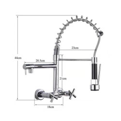 Chrome Spring Kitchen Tap 360 Rotation Pull Down Hand Sprayer with Buckle Kitchen Taps Wall Mounted Cold Hot Water Mixer Taps