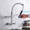 Chrome Spring Kitchen Tap 360 Rotation Pull Down Hand Sprayer with Buckle Kitchen Taps Wall Mounted Cold Hot Water Mixer Taps