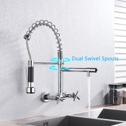 Chrome Spring Kitchen Tap 360 Rotation Pull Down Hand Sprayer with Buckle Kitchen Taps Wall Mounted Cold Hot Water Mixer Taps